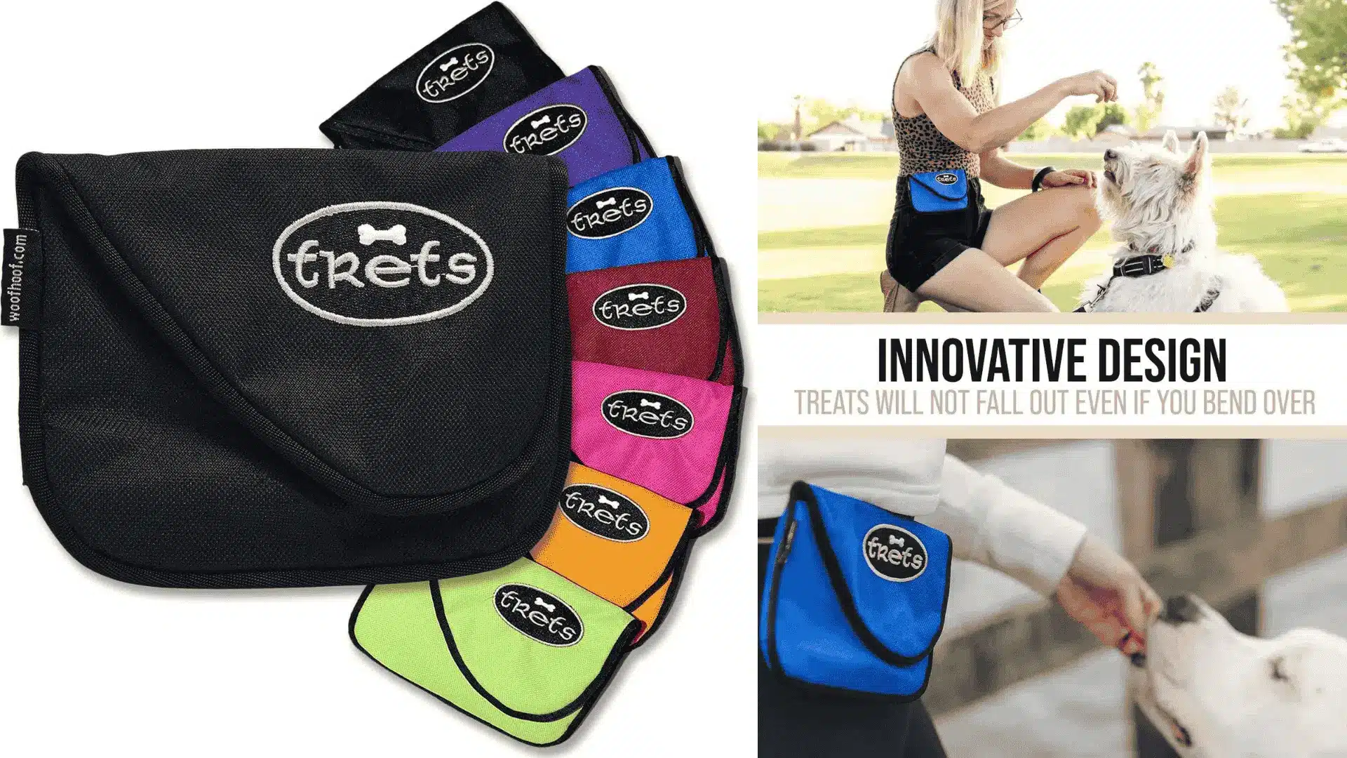 A small dog pouch designed for small dogs, alongside a Dog Treat Pouch for convenient treat storage