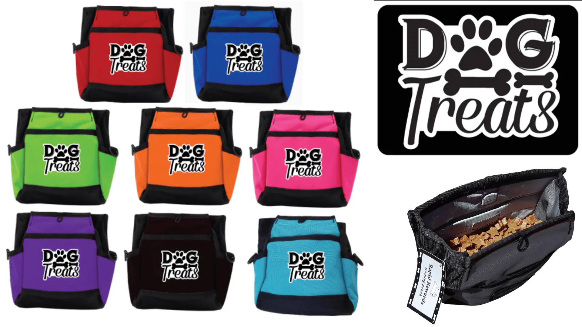 Doggone Good Rapid Reward Pouch showcasing a variety of colorful designs for pouches