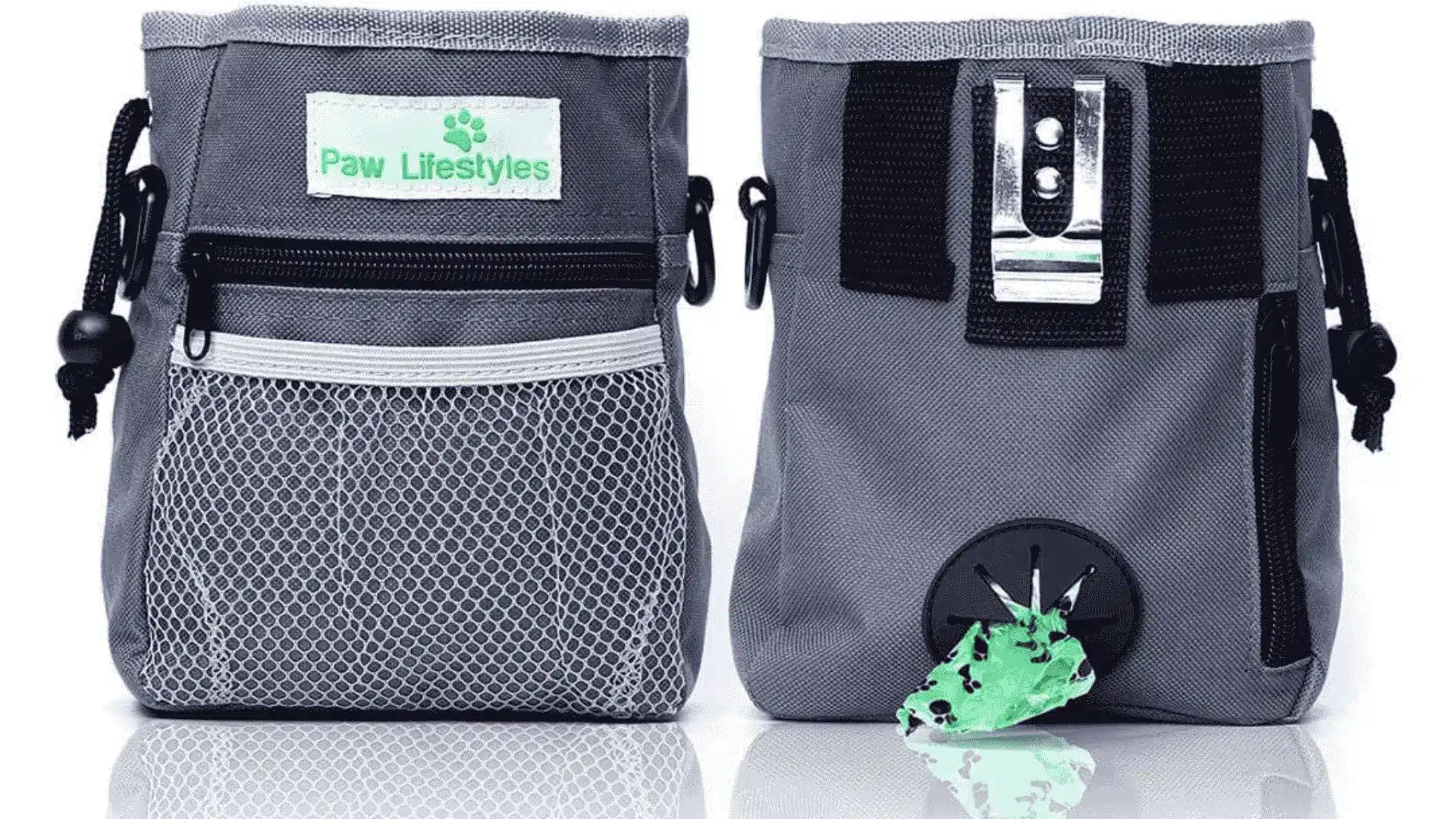 Grey Paw Lifestyles dog treat training pouch featuring a green frog design